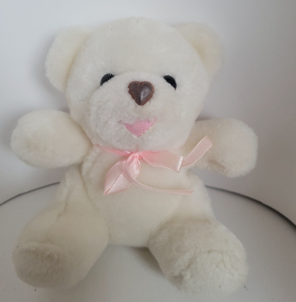 Blair Teddy Bear White Plush Stuffed Animal Pink Bow 7" Tall Valentines